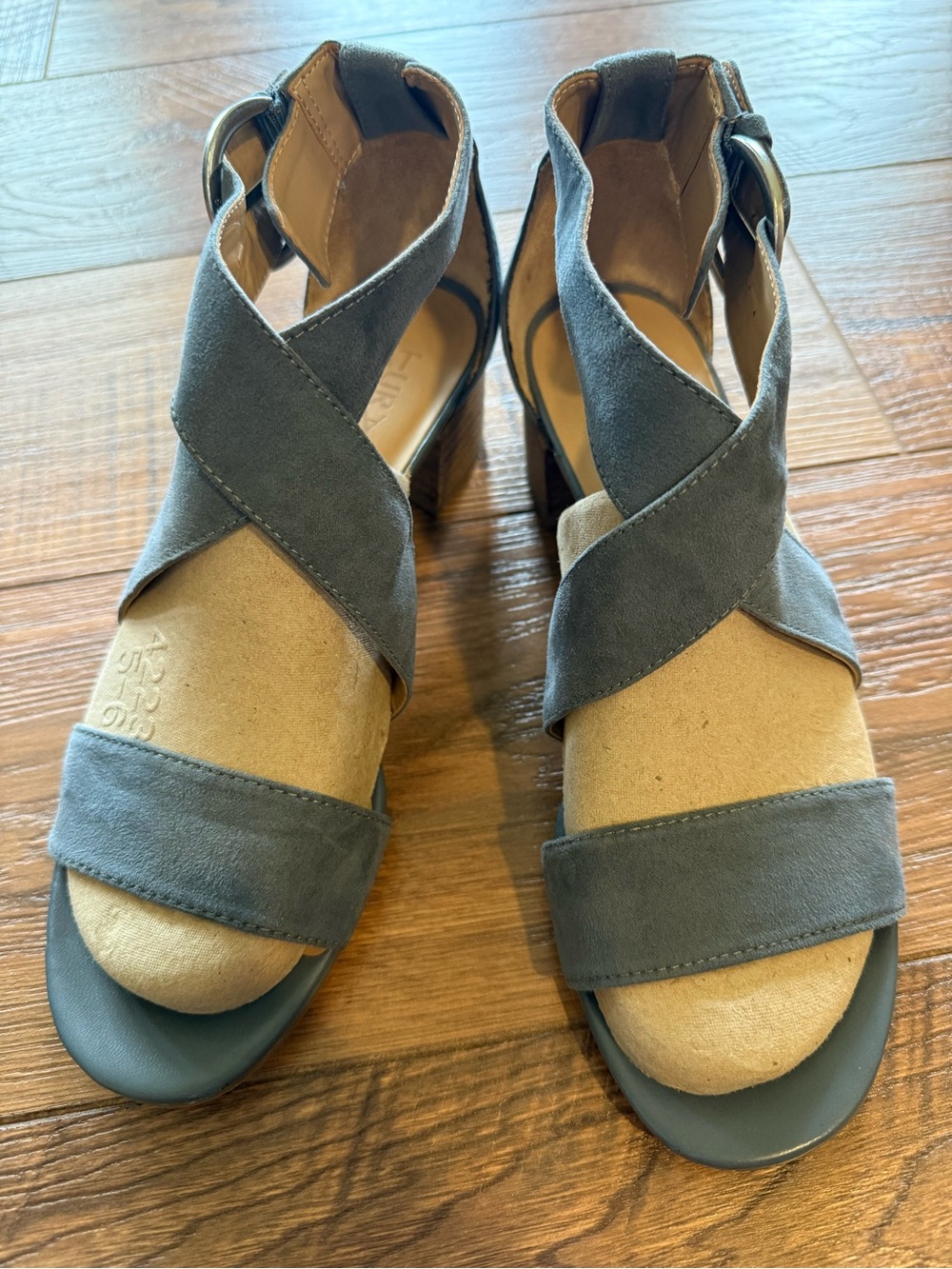Naturalizer Gray Crisscross Block Heel Sandals
